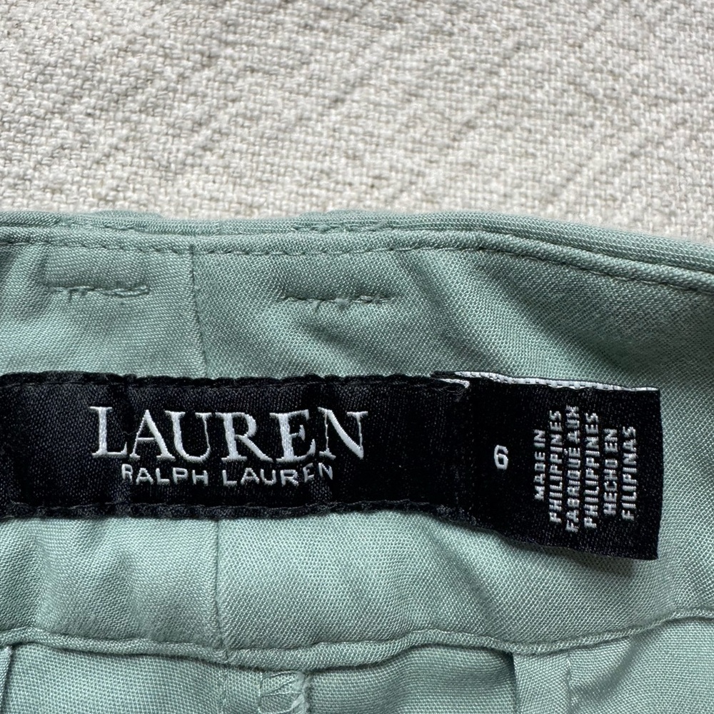 Lauren Ralph Lauren Sage Green Stretch Cotton Wide Leg High Rise Pants 6 Crop - Picture 6 of 8
